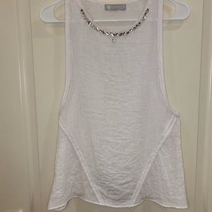 White textured top with embellished collar